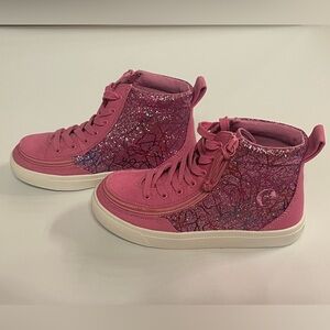 Billy Classic Lace High Tops - Kids Size 1, Pink Glitz. Glitter sneakers.